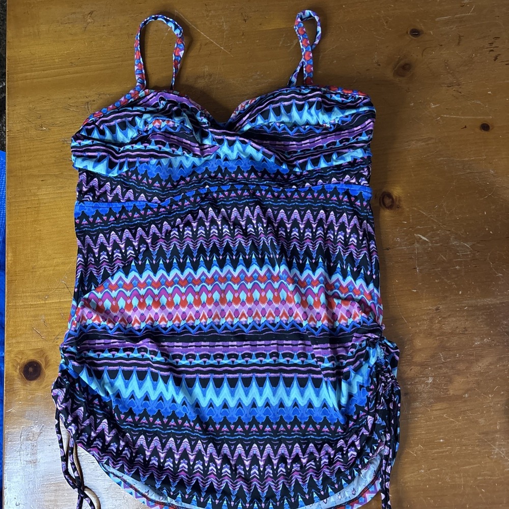 Trimshaper Striped Tankini‎ Bathing Top Womens Size 16 Blue Pink Black